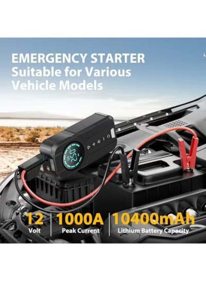 جهاز Jump Starter المحمول 3 في 1 - منقذ الطوارئ المتكامل (مشغل بطارية السيارة + منفاخ إطارات رقمي + باور بانك) | قوة 1000 أمبير وضغط 150 PSI مع شاشة ديجيتال وكابلات ذكية - Image 5
